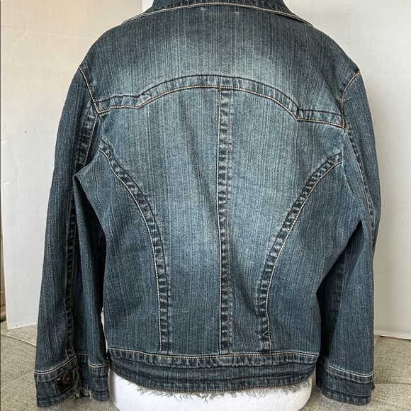 ONE WORLD DENIM ZIP UP FOUR FRONT BUTTONED POCKETS DISSTRESSED HEM SZ XL - Picture 5 of 13